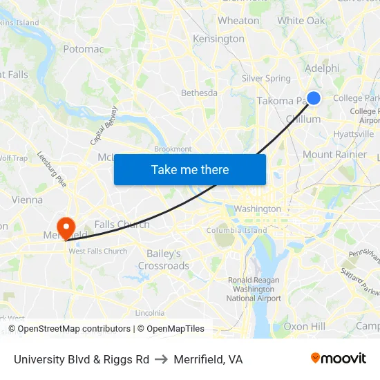 University Blvd & Riggs Rd to Merrifield, VA map