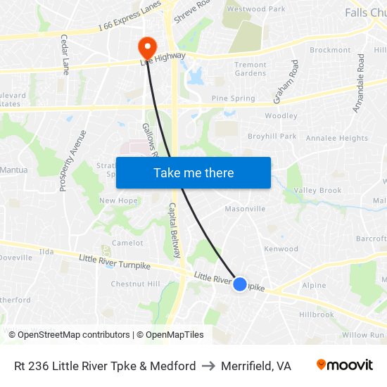 Rt 236 Little River Tpke & Medford to Merrifield, VA map