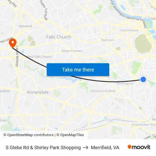 S Glebe Rd & Shirley Park Shopping to Merrifield, VA map