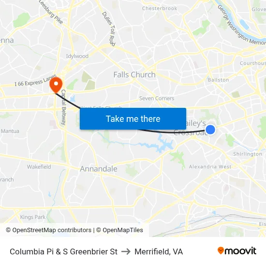Columbia Pi & S Greenbrier St to Merrifield, VA map