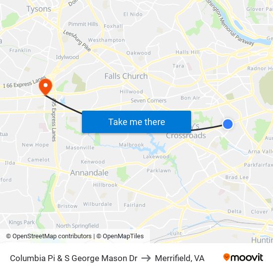 Columbia Pi & S George Mason Dr to Merrifield, VA map