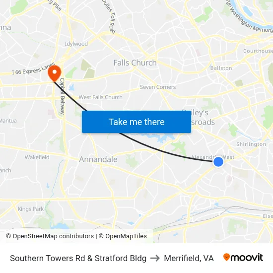 Southern Towers Rd & Stratford Bldg to Merrifield, VA map
