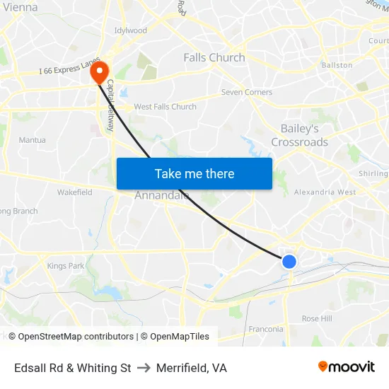 Edsall Rd & Whiting St to Merrifield, VA map