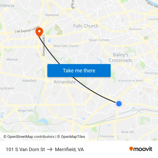 101 S Van Dorn St to Merrifield, VA map