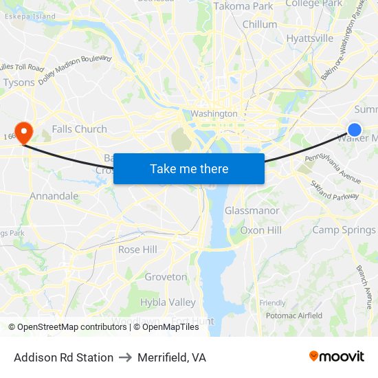 Addison Rd Station to Merrifield, VA map