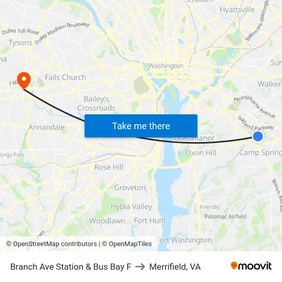 Branch Ave Station & Bus Bay F to Merrifield, VA map
