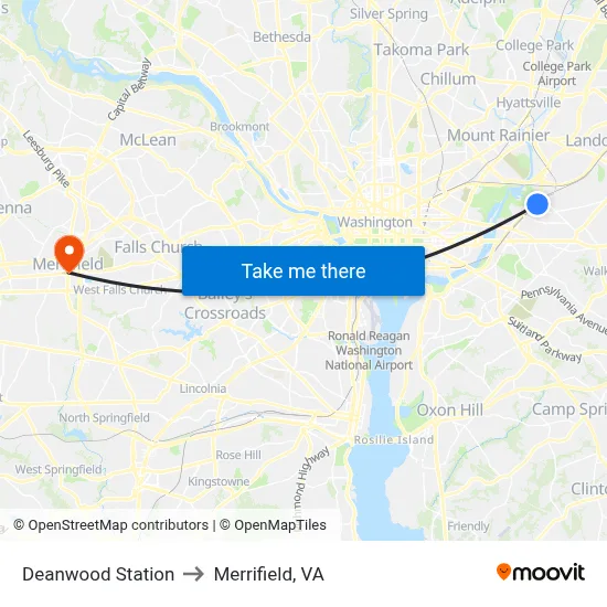 Deanwood Station to Merrifield, VA map