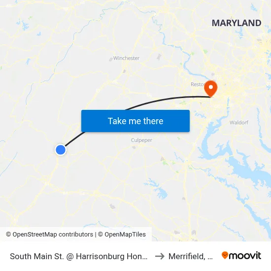 South Main St. @ Harrisonburg Honda to Merrifield, VA map