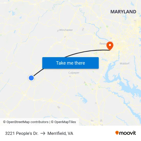 3221 People's Dr. to Merrifield, VA map