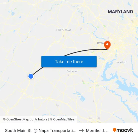 South Main St. @ Napa Transportation to Merrifield, VA map
