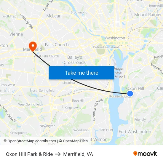 Oxon Hill Park & Ride to Merrifield, VA map