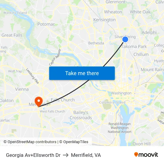 Georgia Av+Ellsworth Dr to Merrifield, VA map