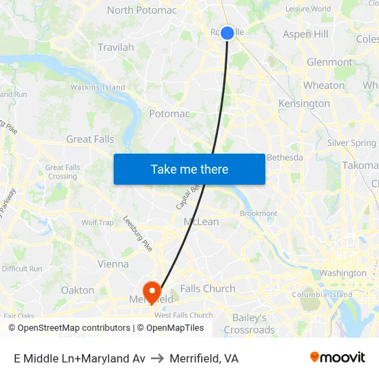 E Middle Ln+Maryland Av to Merrifield, VA map