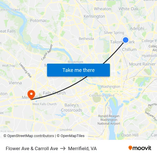 Flower Ave & Carroll Ave to Merrifield, VA map