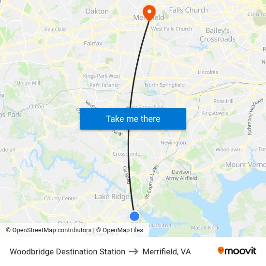 Woodbridge Destination Station to Merrifield, VA map