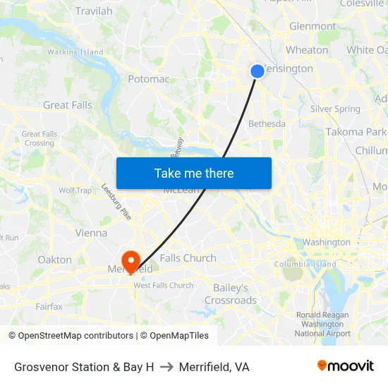 Grosvenor Station & Bay H to Merrifield, VA map