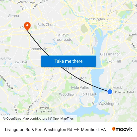 Livingston Rd & Fort Washington Rd to Merrifield, VA map