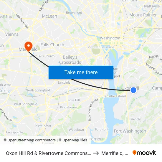 Oxon Hill Rd & Rivertowne Commons M to Merrifield, VA map