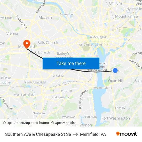 Southern Ave & Chesapeake St Se to Merrifield, VA map