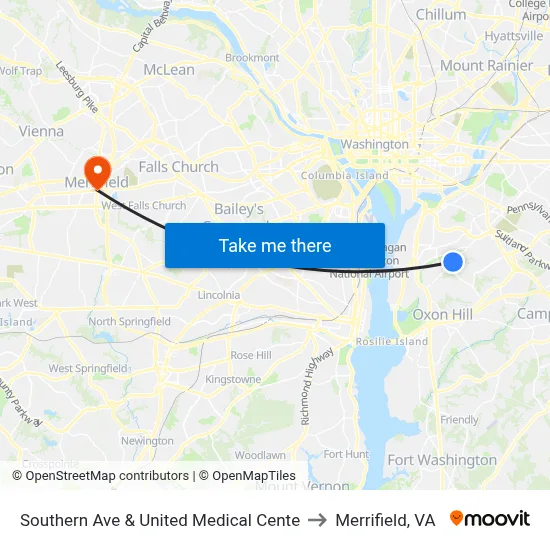Southern Ave & United Medical Cente to Merrifield, VA map