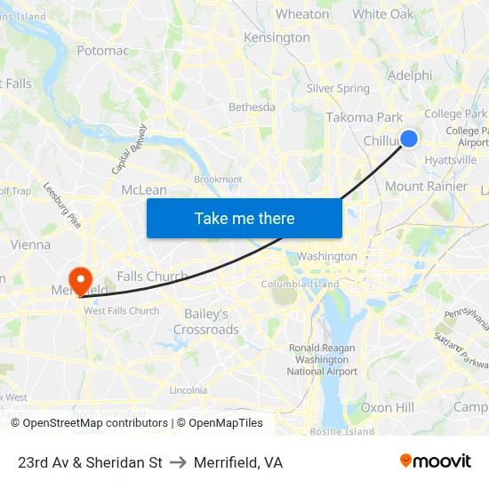 23rd Av & Sheridan St to Merrifield, VA map