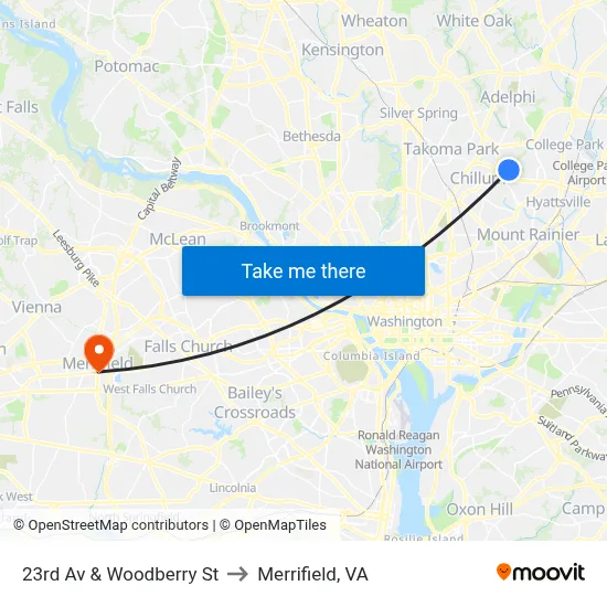 23rd Av & Woodberry St to Merrifield, VA map