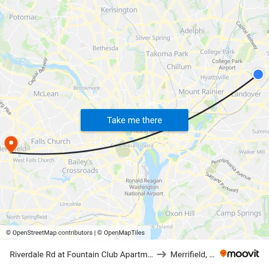 Riverdale Rd at Fountain Club Apartments to Merrifield, VA map