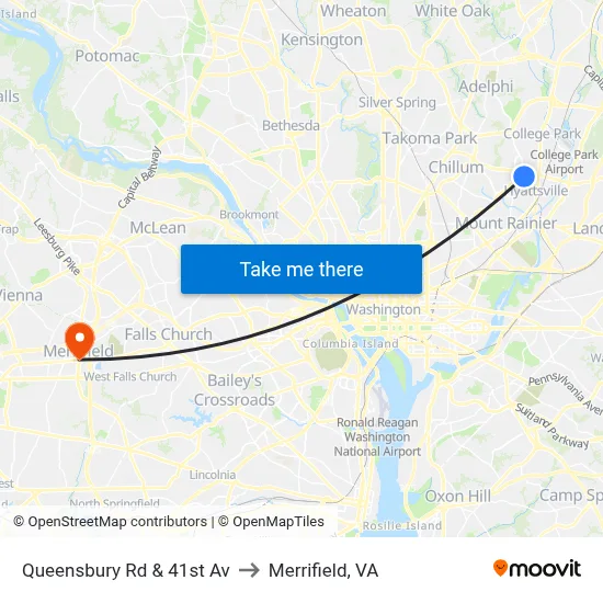 Queensbury Rd & 41st Av to Merrifield, VA map