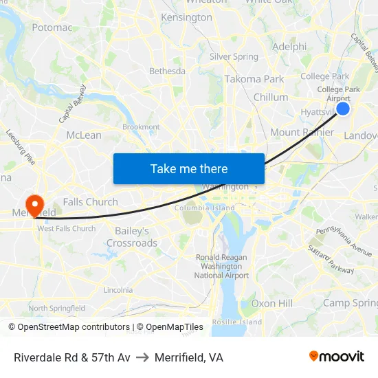 Riverdale Rd & 57th Av to Merrifield, VA map