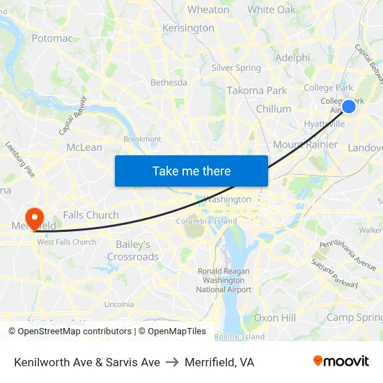 Kenilworth Ave & Sarvis Ave to Merrifield, VA map