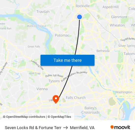 Seven Locks Rd & Fortune Terr to Merrifield, VA map