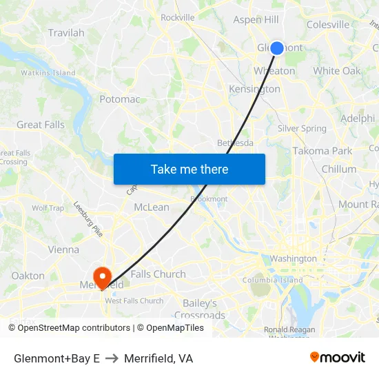 Glenmont+Bay E to Merrifield, VA map