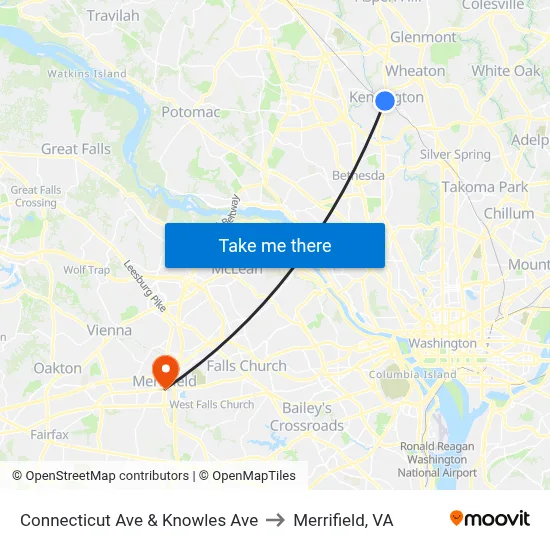 Connecticut Ave & Knowles Ave to Merrifield, VA map