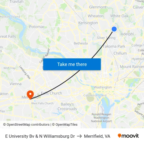 E University Bv & N Williamsburg Dr to Merrifield, VA map