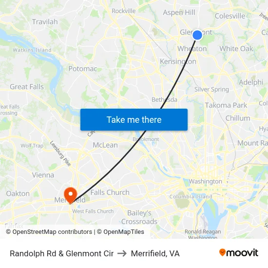 Randolph Rd & Glenmont Cir to Merrifield, VA map