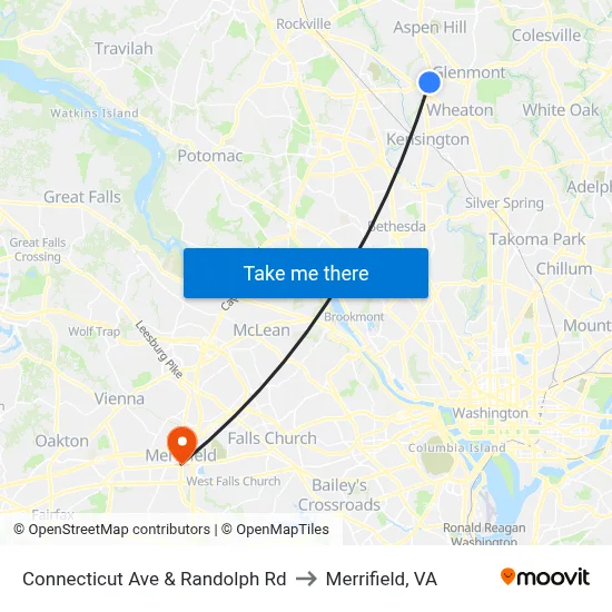 Connecticut Ave & Randolph Rd to Merrifield, VA map