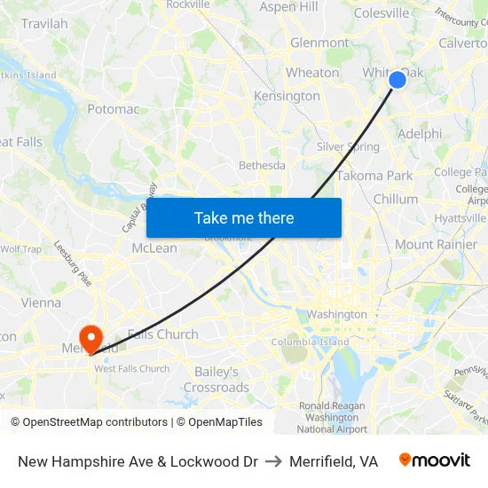 New Hampshire Ave & Lockwood Dr to Merrifield, VA map