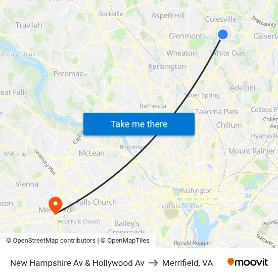 New Hampshire Av & Hollywood Av to Merrifield, VA map