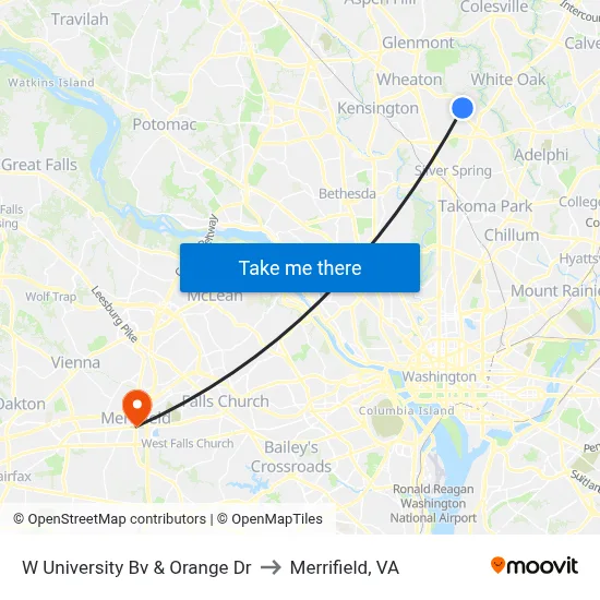 W University Bv & Orange Dr to Merrifield, VA map
