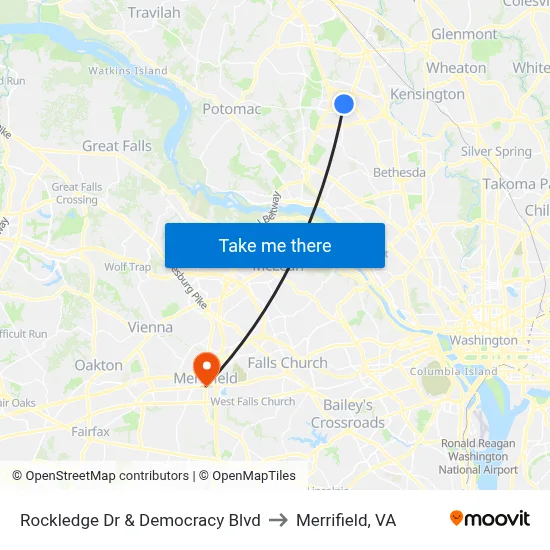 Rockledge Dr & Democracy Blvd to Merrifield, VA map