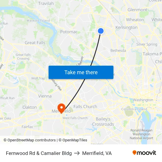 Fernwood Rd & Camalier Bldg to Merrifield, VA map