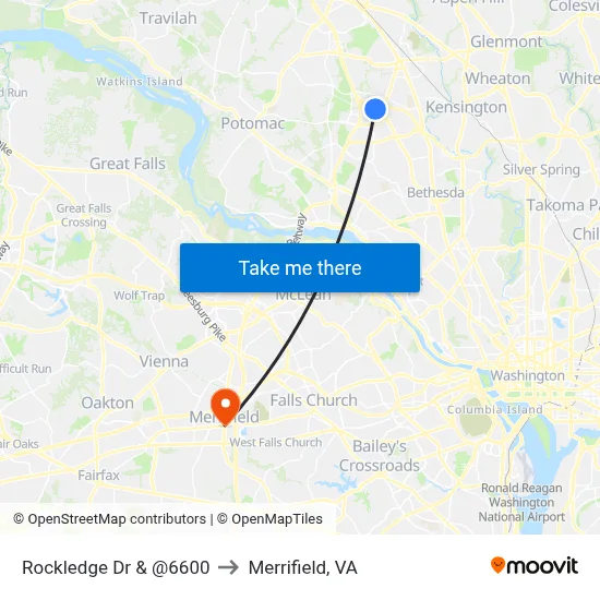 Rockledge Dr & @6600 to Merrifield, VA map