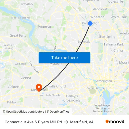 Connecticut Ave & Plyers Mill Rd to Merrifield, VA map