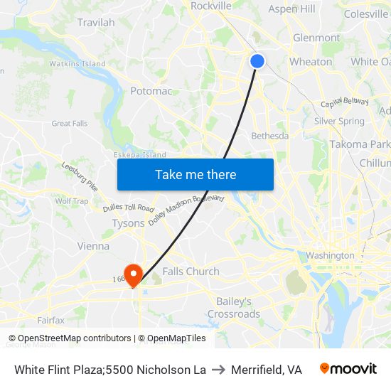 White Flint Plaza;5500 Nicholson La to Merrifield, VA map