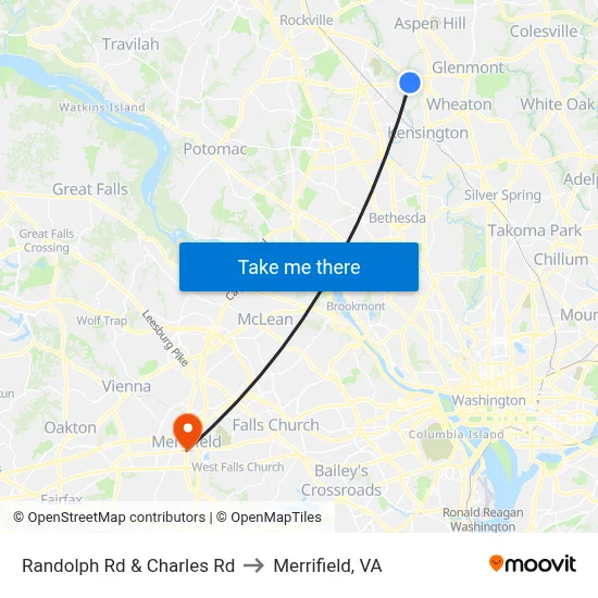 Randolph Rd & Charles Rd to Merrifield, VA map