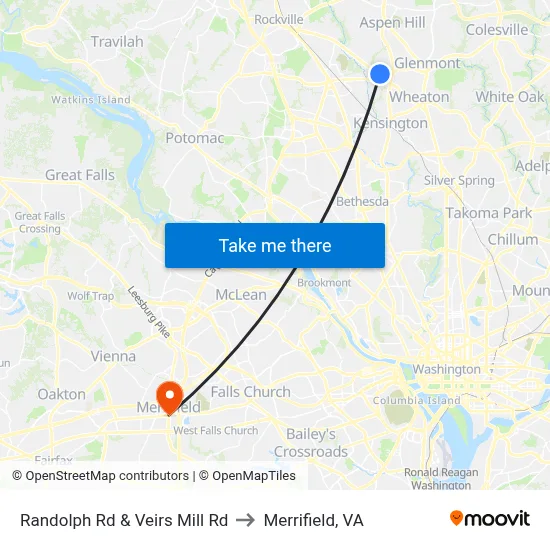Randolph Rd & Veirs Mill Rd to Merrifield, VA map