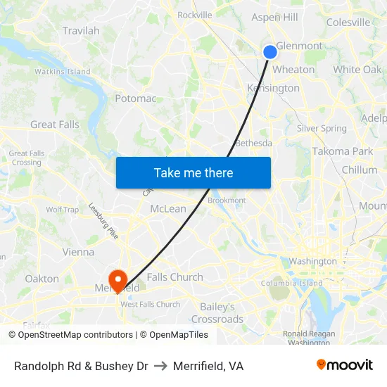 Randolph Rd & Bushey Dr to Merrifield, VA map