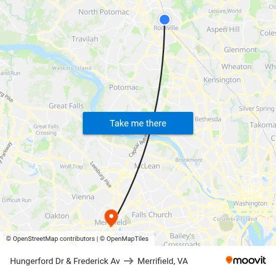 Hungerford Dr & Frederick Av to Merrifield, VA map