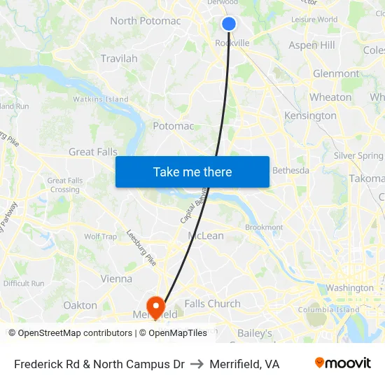 Frederick Rd & North Campus Dr to Merrifield, VA map