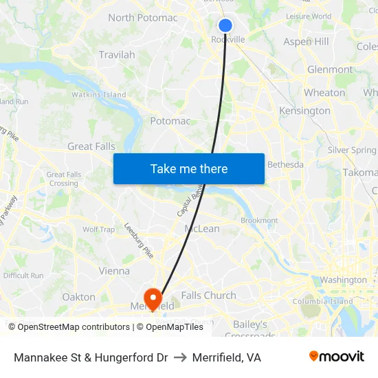 Mannakee St & Hungerford  Dr to Merrifield, VA map